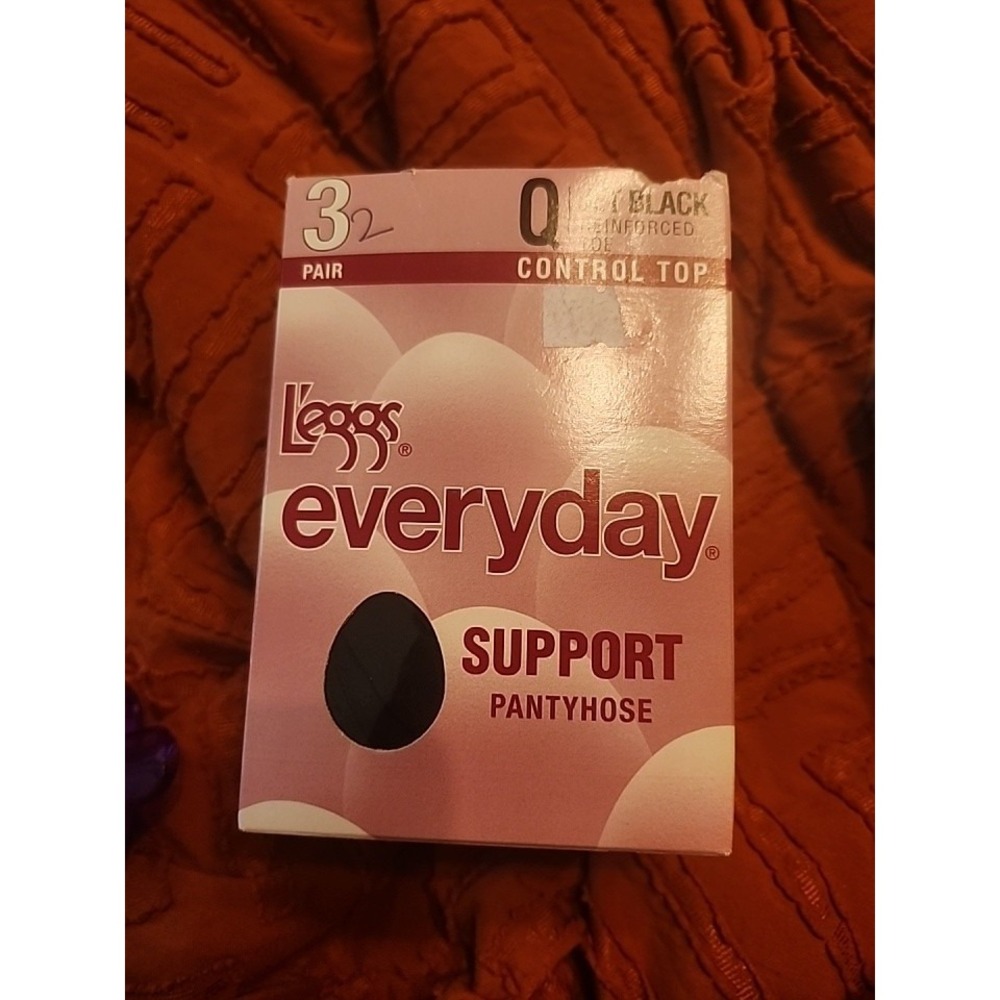 Leggs L'eggs Everyday Support Pantyhose Reinforced Toe Jet Black Q 2 Pair